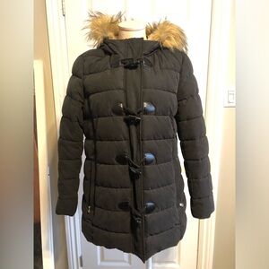 Tommy Hilfiger Black Puffer Jacket with Faux Fur Hood size large